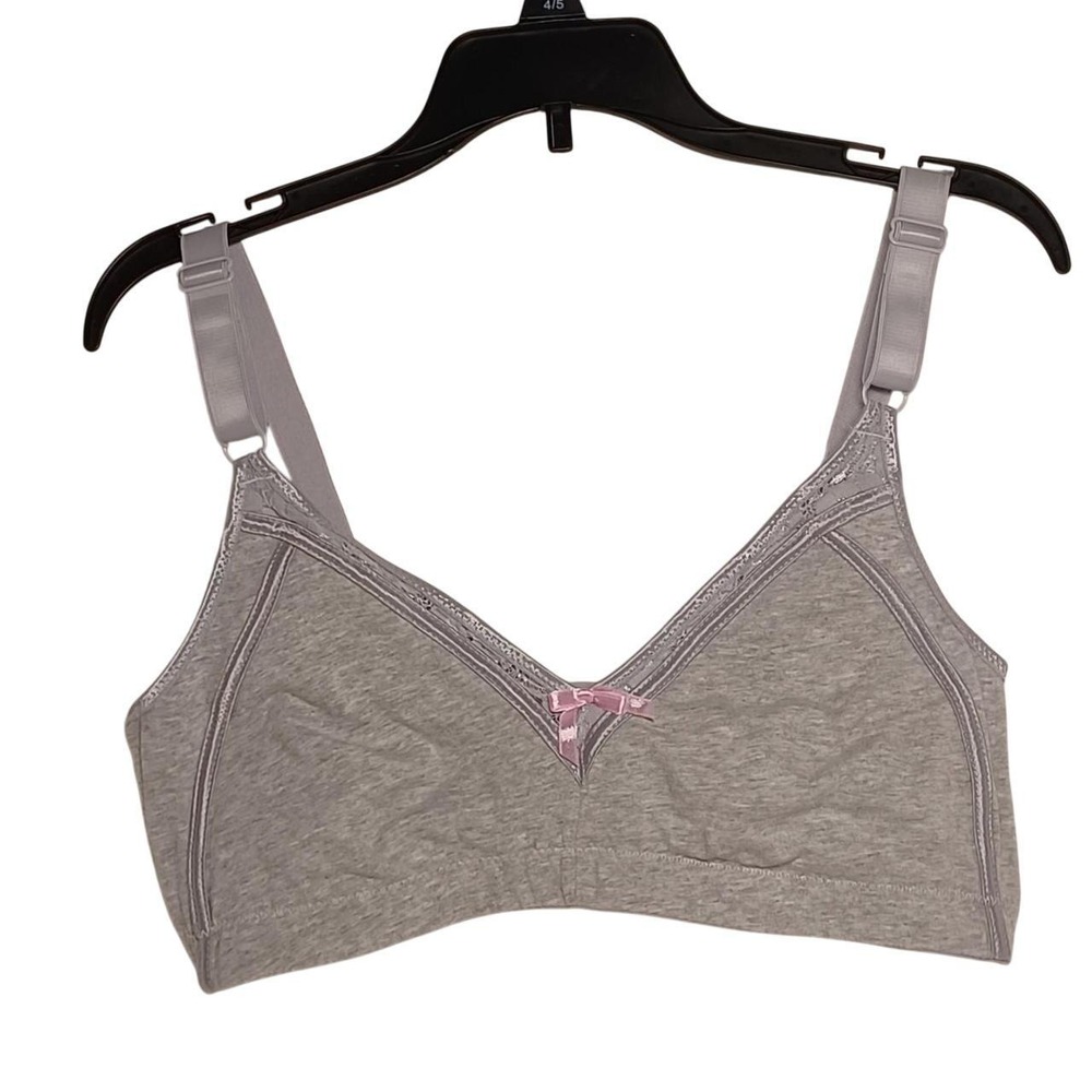 Pink K Heather Grey Wireless Bralette with Lace Trim and Pink Bow 38D